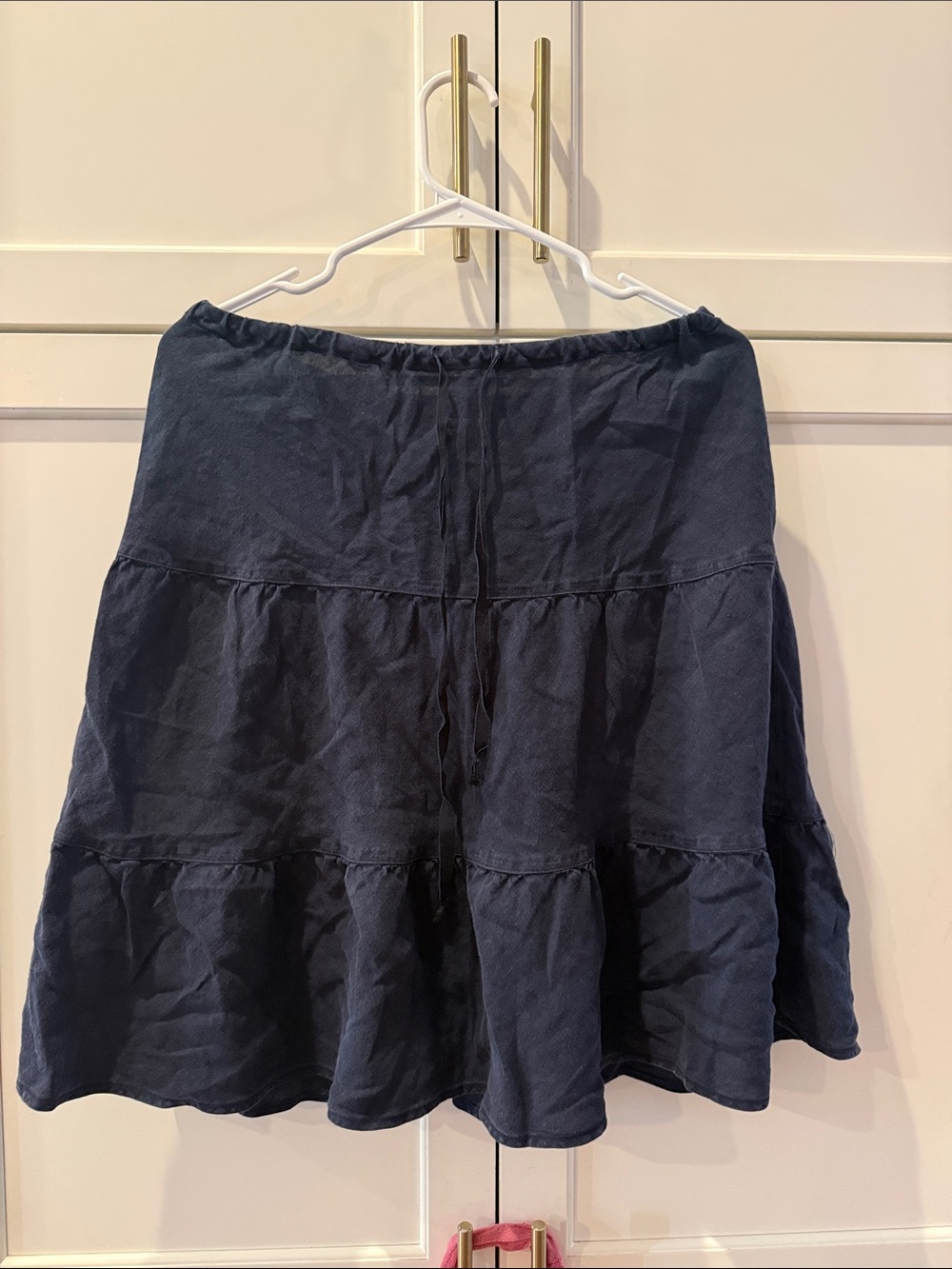 Allen Allen linen Women's Navy Tiered Drawstring Skirt large